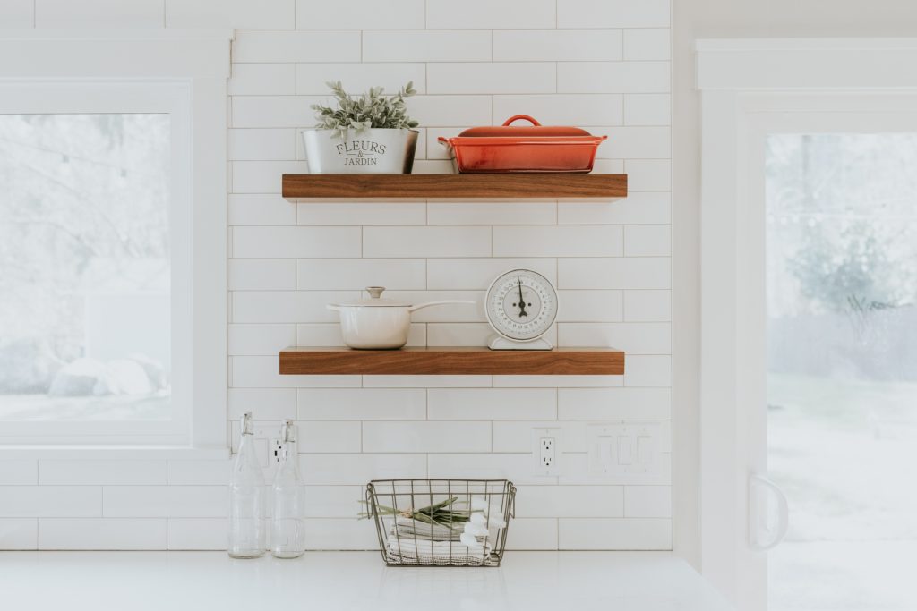 Kitchen shelves in a rental property